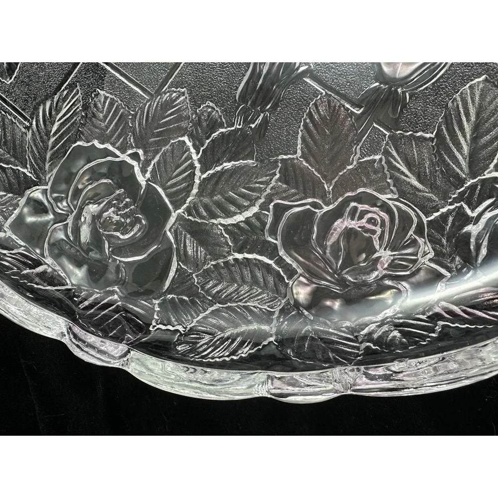 Studio Nova Crystal Pink Rose Clear Platter Glass Round 14